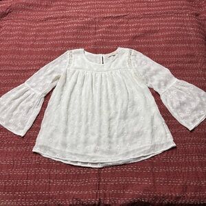 LOFT MP White Eyelet Blouse Ruffle Sleeves Lined Peasant Boho